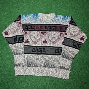 Vintage City Streets Retro 90s Geometric Colorful Lrg Knit Sweater
